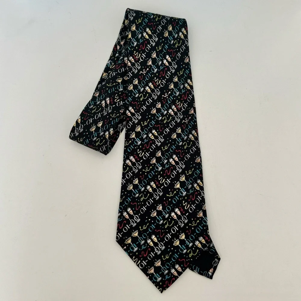 100% Silk Nicole Miller NEW YEARS EVE Champagne‎ Confetti Celebrations Tie 2026